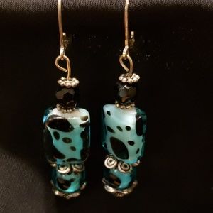 Turquoise and Black Glass Bead Earrings